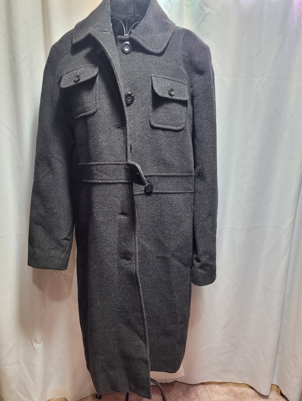 Kenneth Cole Reaction Dark Charcoal Wool-Blend Trench Coat